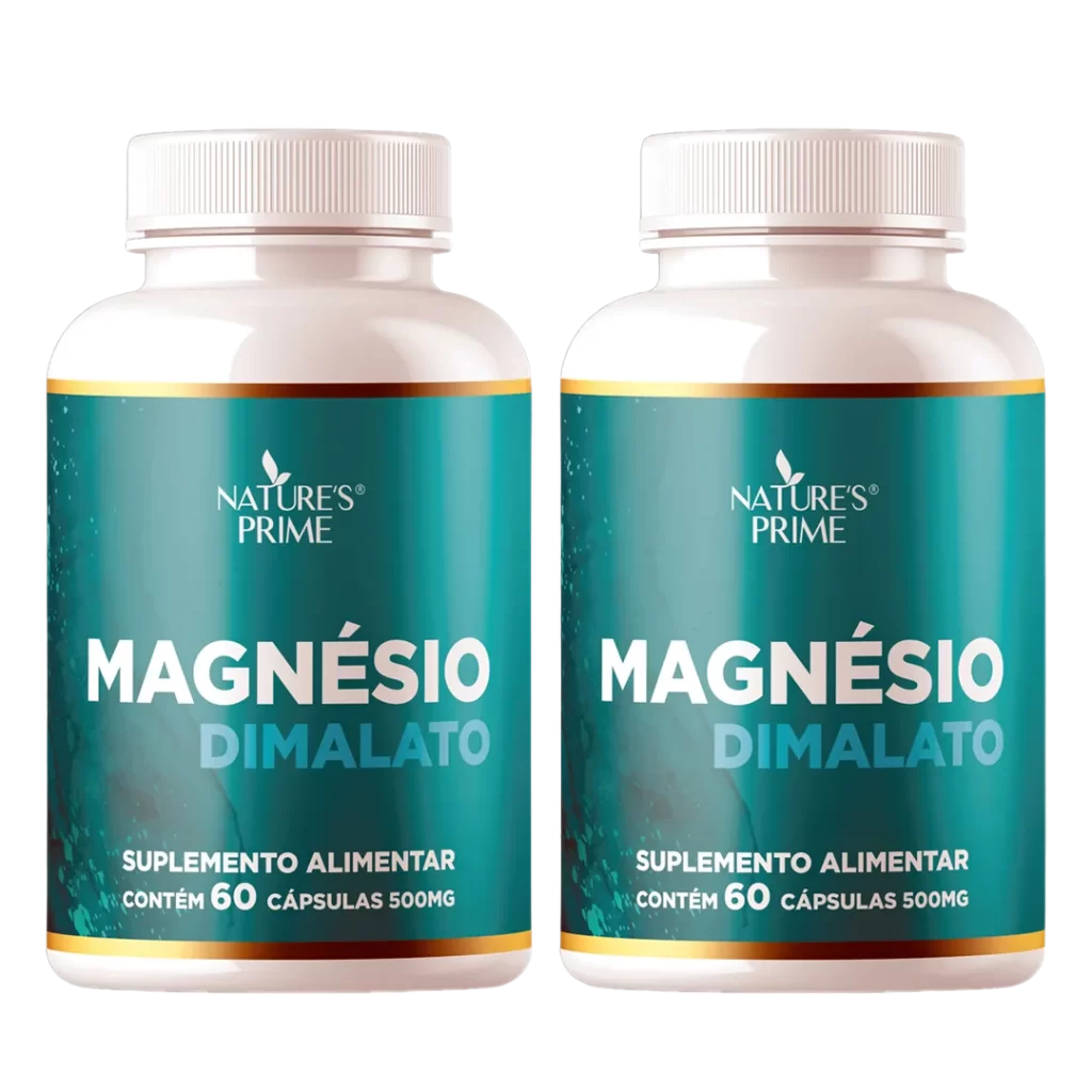 Pote de magnésio dimalato Nature's Prime com 60 cápsulas