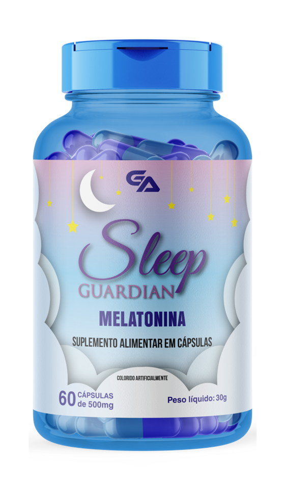 Pote de Sleep Guardian, melatonina com triptofano em cápsulas